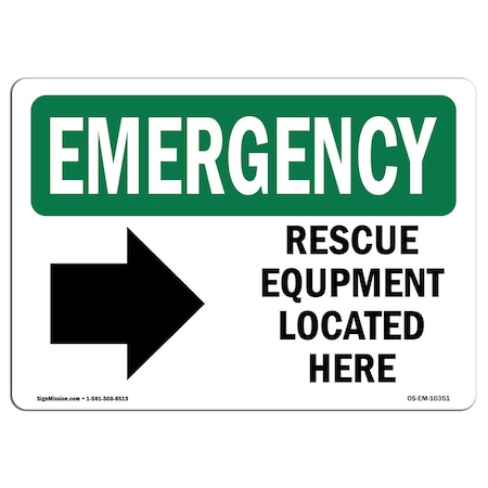 Signmission OSHA Emergency Sign, 10" H, Aluminum, Rescue Equipment Located Here, Landscape, EM-A-1014-L-10351 OS-EM-A-1014-L-10351
